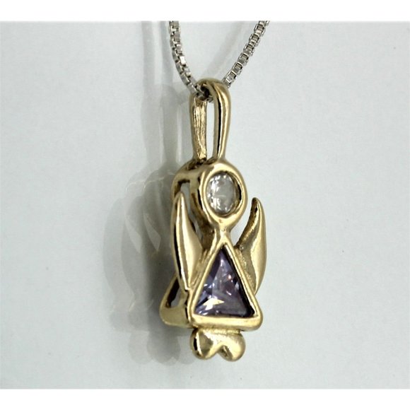 925 STERLING GOLD VERMEIL ANGEL gemstone pendant/necklace 18" 3.3 grams - Picture 4 of 7